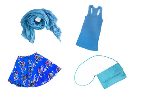 时尚蓝色女性服装及配件拼贴画 isola