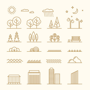 树元素线性景观元素矢量图标集. 线树流照片