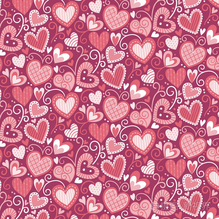 手绘装饰华丽的心.无缝模式