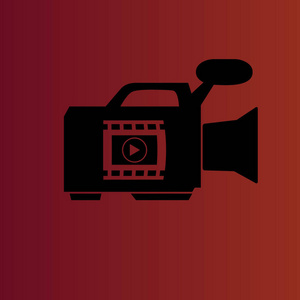 视频摄像机简单平面矢量图标在渐变红色