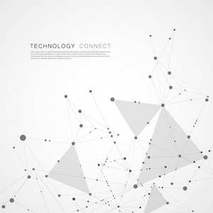抽象数字聚网背景设计。用线和点连接几何多边形结构