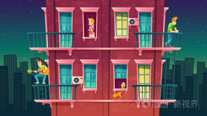 矢量住宅多层公寓, 邻里.休闲的人