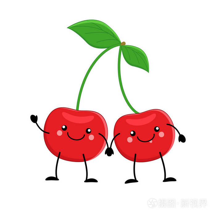 可爱的卡通樱桃可爱樱桃矢量插图隔离