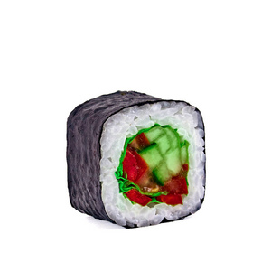 白色背景寿司。隔离特写