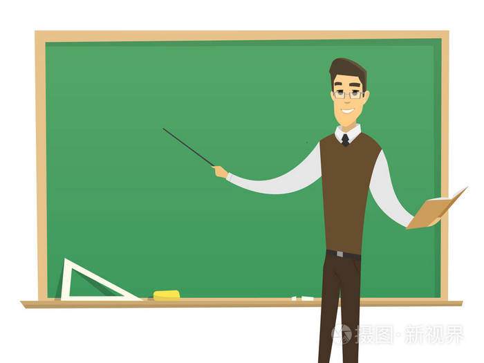 卡通男老师与黑板