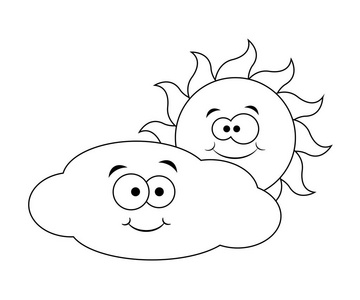 无色滑稽卡通 cloudand 太阳.矢量插图.颜色照片