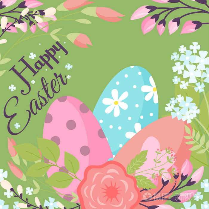复活节背景设计矢量节日庆祝晚会壁纸彩色鸡蛋面料纺织插画