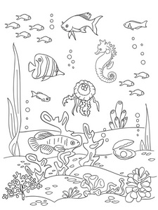 手绘图素描矢量图100海洋图标设置黑色圆圈100 大洋图标六角绿色具有