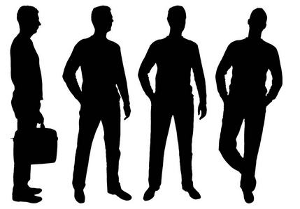 站在不同姿势的四名商人的矢量剪影
