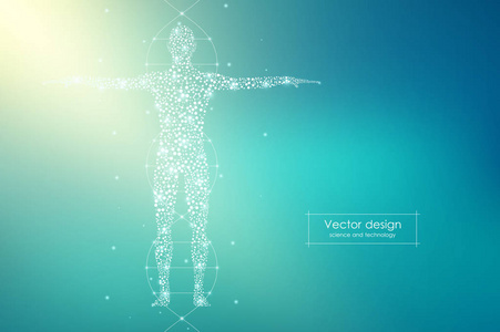 抽象人体与 Dna 分子。医学 科学和技术的概念。矢量图