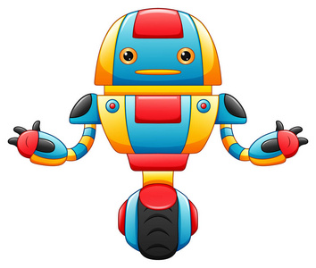 基于白色背景车轮的可爱卡通机器人矢量图解照片