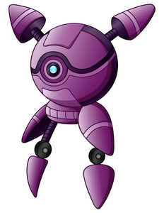 白色背景下紫色机器人字符的矢量图解