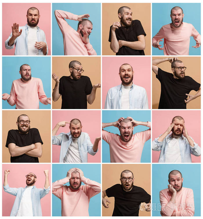 拼贴的不同人类的面部表情, 情绪, 情感