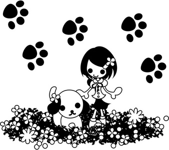一个小女孩和一只狗