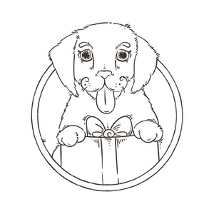 2018岁的黄狗, 星座的可爱象征。卡通涂鸦风格的可爱小狗