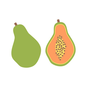 可爱的卡通矢量木瓜在白色背景下分离照片