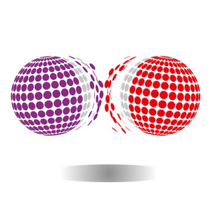 两个标志图描绘了一个标志, 两个球的紫色和红色的颜色。企业徽标