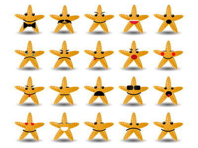 海星 emoji 表情设置。矢量插图
