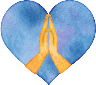 黑色背景上基督徒的祷告与手中的念珠在祷告中携手开心的笑的女人感恩