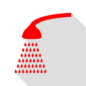 淋浴间简单的符号。红色图标与平面样式阴影路径