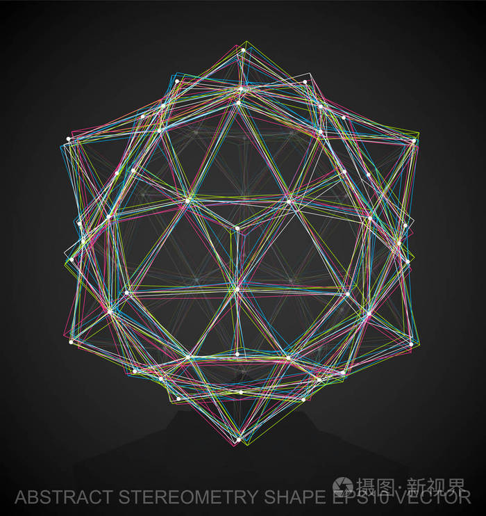 抽象的立体几何形状: 多色速写十二面体.手绘 3d 多边形十二面体.