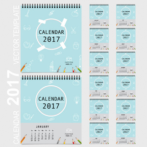2017 日历企划，矢量设计模板。组的 12 个月