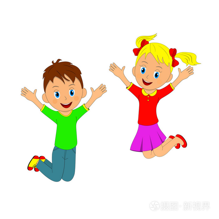 孩子们男孩和女孩跳