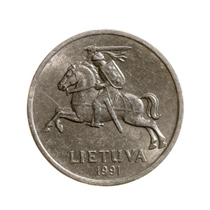 立陶宛孤立在白色背景的一分硬币。顶视图