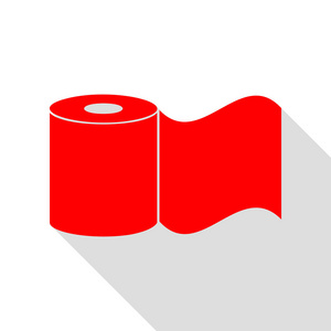 卫生纸的标志。红色图标与平面样式阴影路径