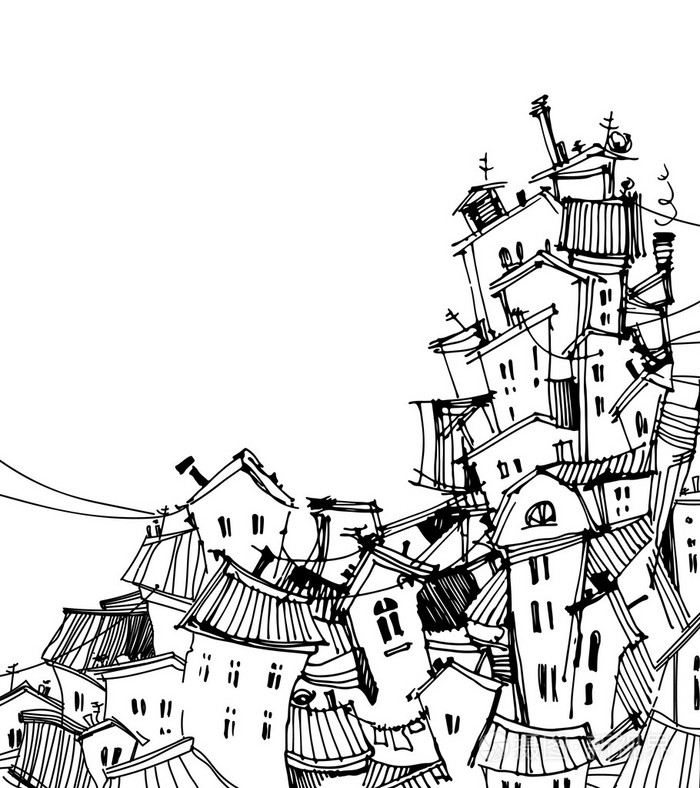 卡通黑色和白色的城市名片插画-正版商用图片0fx29u-摄图新视界