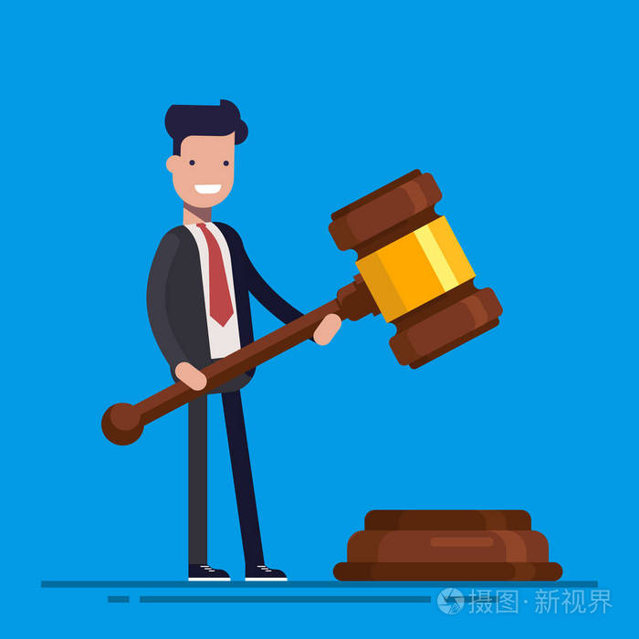插画 商务人员或经理握在手中槌牌正义符号.