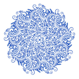 装饰精美的瓷板华丽的传统俄罗斯风格 gzhel.孤立蓝圆花图案照片