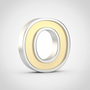 有光泽的字母 o 大写.3d 渲染白色背景下的银色轮廓的金色字体照片