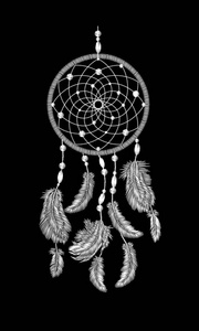 刺绣波西米亚美洲印第安人 dreamcatcher 羽毛。服装民族部落时装设计梦捕手。时尚模板矢量插画