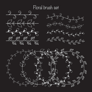 不同花卉画笔的一套。与 florar 装饰品的帧。V