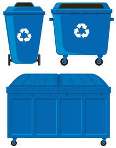 三种不同尺寸的蓝色垃圾桶