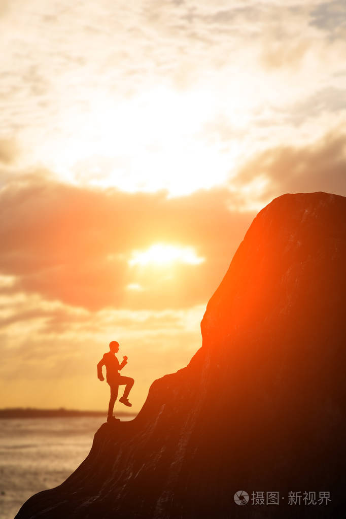 商业人在山上奔跑的剪影