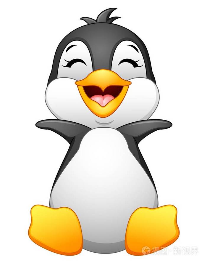 可爱的小宝贝企鹅摆上孤立的白色背景