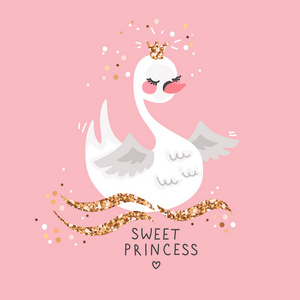 公主卡通动图粉红色的背景可爱的公主天鹅.卡通手绘矢量插画照片