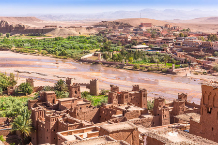 Ait Benhaddou Kasbah 本哈杜 扎，摩洛哥的视图