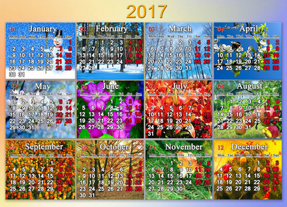 对十二个照片的自然英语 2017 年日历照片