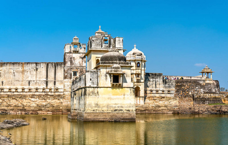 马哈拉尼市 Padmini 泰姬陵, Chittorgarh 堡的宫殿。教科文组织在印度拉贾斯坦的世界遗产