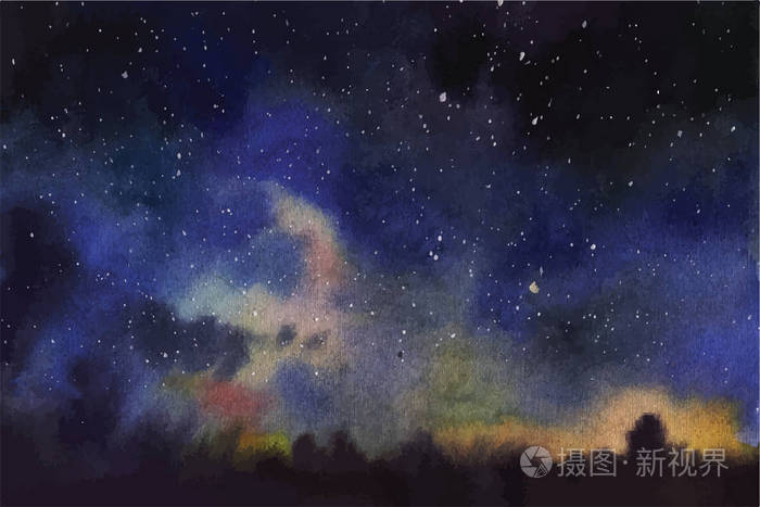 水彩宇宙天空 星星 深空紫 蓝 幻想背景插画 正版商用图片0fxvf7 摄图新视界