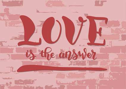 爱的字母是粉红色的答案在淡粉色背景纹理为海报, 明信片, 装饰, 印刷, 贴纸墙上的阴影