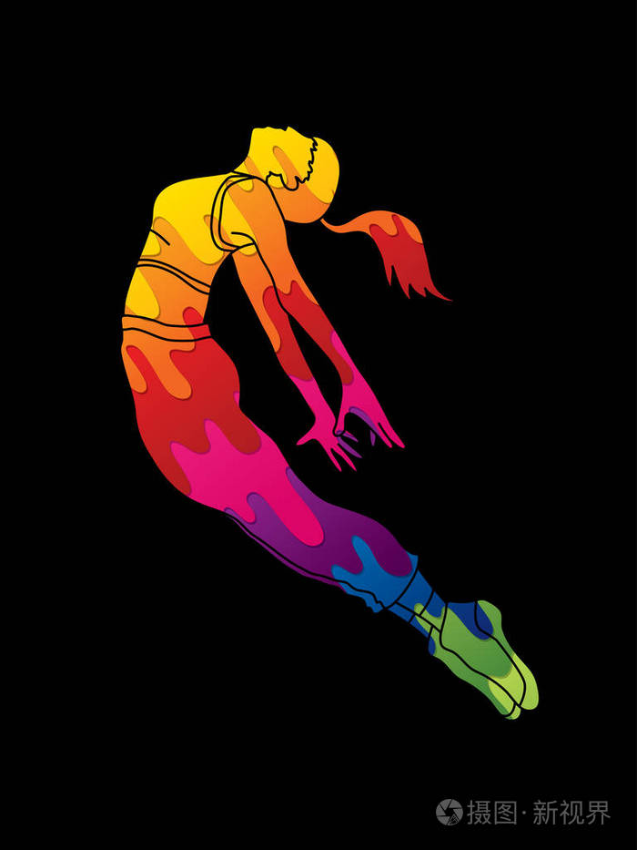 街头舞蹈, b 男孩舞蹈, 嘻哈舞蹈动作使用彩色图形矢量设计插画-正版