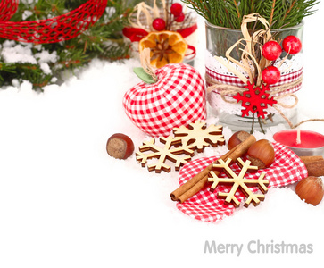 圣诞作文与纺织格子杉树装饰