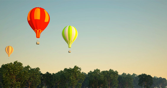很多气球飞越森林