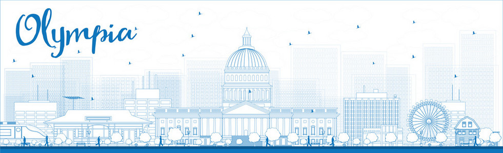 与蓝色建筑物轮廓奥林匹亚 华盛顿 天际线