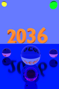 3d 渲染的彩色玻璃球上反光的表面和 2036 年