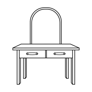 梳妆台在白色背景上孤立的大纲样式图标。家具和家居室内符号股票矢量图